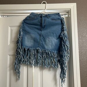 Fringed Denim Skirt